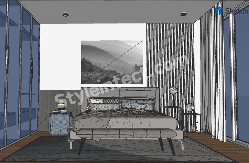Modern Luxury Bedroom Interior Design with Floor-to-Ceiling Glass Wardrobe