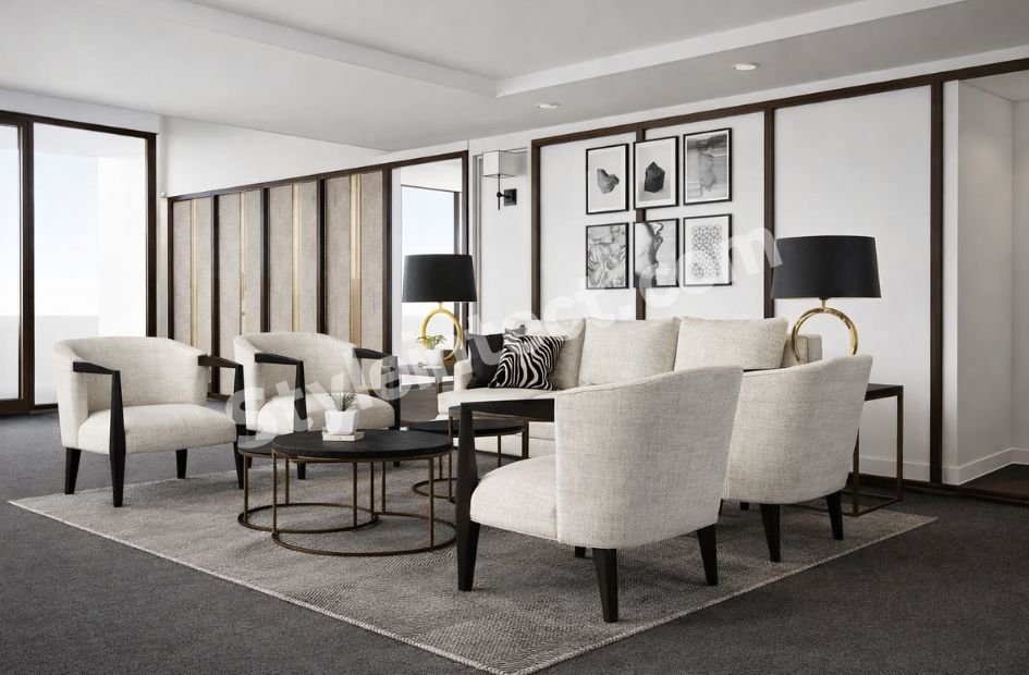 Modern Luxury Living Room Interior Design with Contemporary Furniture and Elegant Architectural Details