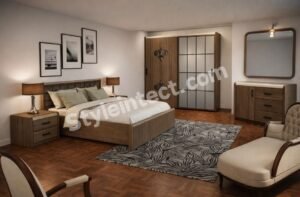 Modern Wooden Bedroom Interior Design with Smart Wardrobe and Elegant Storage Solutions