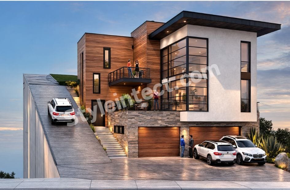 Affordable Architect Exterior Design for Horizon Crest Villa – Modern Luxury Home on a Sloping Plot