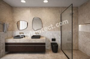 Modern Luxury Bathroom Interior Design with Double Vanity, Glass Shower & Premium Marble Finish