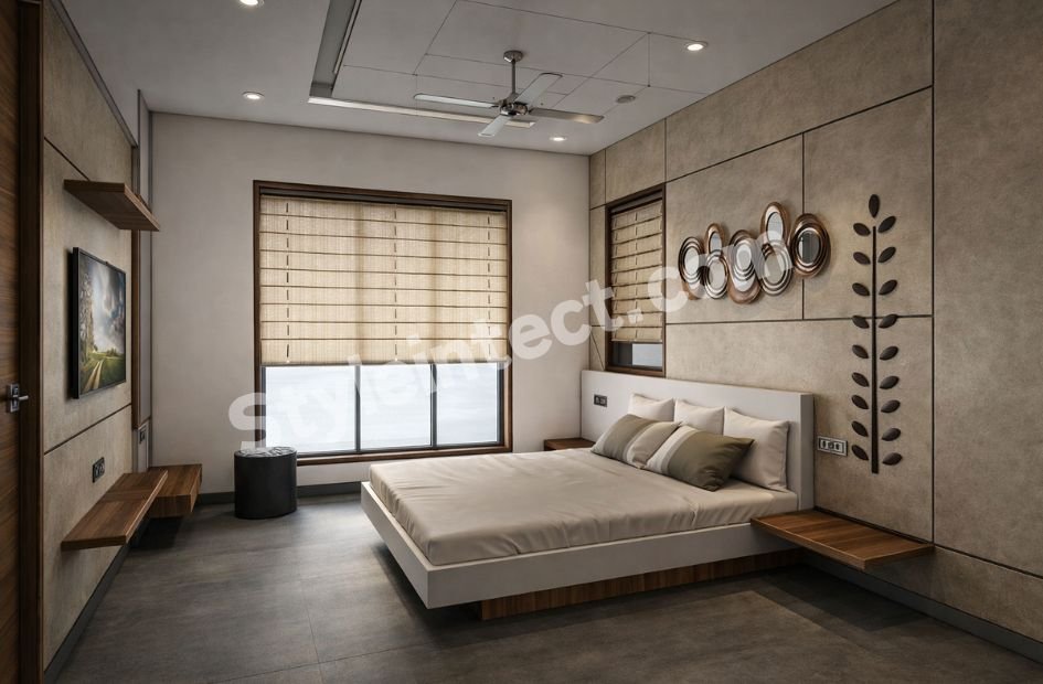 Modern Minimalist Bedroom Interior Design with Smart Storage and Elegant Wooden Finishes