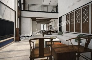 Modern Luxury Living Room Interior Design with Double-Height Ceiling for Elegant Home Interior Design