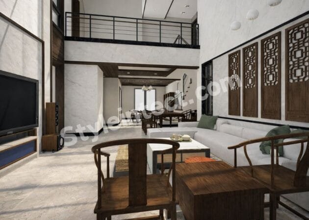 Modern Luxury Living Room Interior Design with Double-Height Ceiling for Elegant Home Interior Design