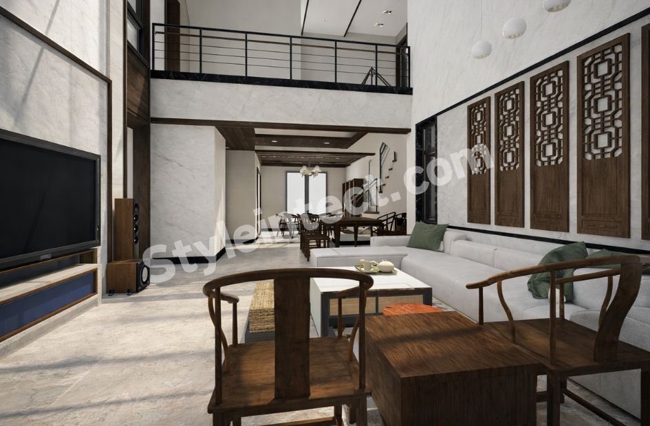 Modern Luxury Living Room Interior Design with Double-Height Ceiling for Elegant Home Interior Design