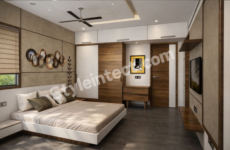 Modern Minimalist Bedroom Interior Design with Smart Storage and Elegant Wooden Finishes